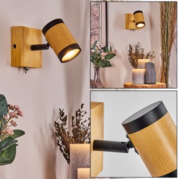 Martim Wandlamp Chroom, Natuurlijke kleuren, Zwart, 1-licht