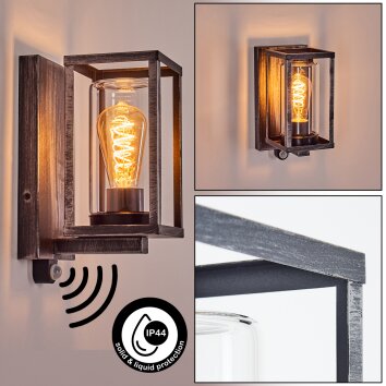 Portalis Wandlamp voor buiten Zwart, Zilver, 1-licht, Bewegingsmelder