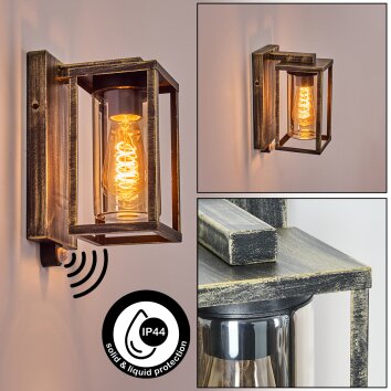 Portalis Wandlamp voor buiten Goud, Zwart, 1-licht, Bewegingsmelder