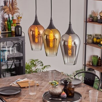 Ladrongueira Hanglamp Chroom, Goud, Duidelijk, Koperkleurig, Rookkleurig, 3-lichts