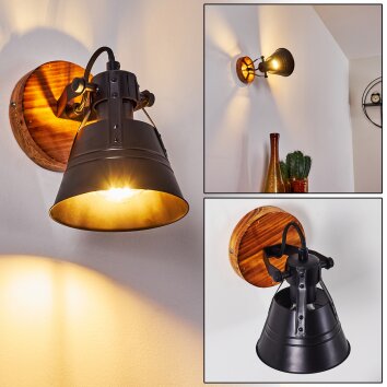 Berkeley Muurlamp Hout donker, Zwart, 1-licht