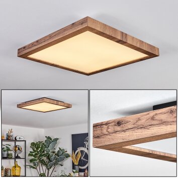 Salmi Plafondlamp, Paneel LED houtlook, Zwart, 1-licht