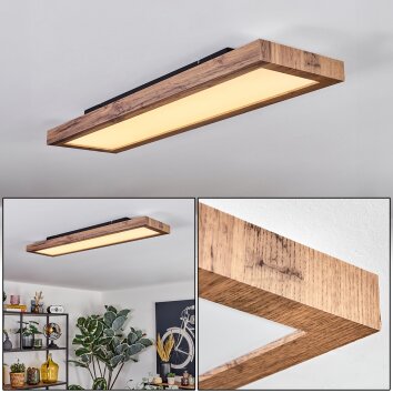 Salmi Plafondlamp, Paneel LED houtlook, Zwart, 1-licht