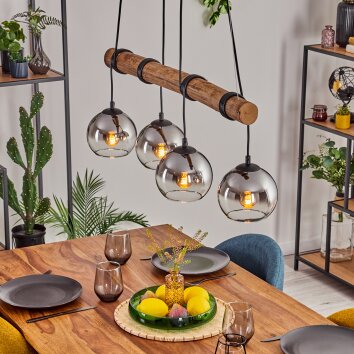 Koyoto Hanglamp, Kogellampje, Hanglamp Natuurlijke kleuren, Zwart, 4-lichts