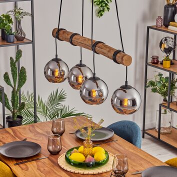 Koyoto Hanglamp, Kogellampje, Hanglamp Natuurlijke kleuren, Zwart, 4-lichts