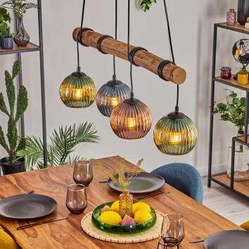 Koyoto Hanglamp, Kogellampje, Hanglamp Natuurlijke kleuren, Zwart, 4-lichts