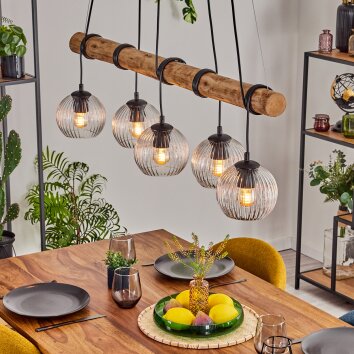 Koyoto Hanglamp, Kogellampje, Hanglamp Natuurlijke kleuren, Zwart, 5-lichts