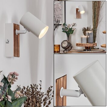 Gesteira Wandlamp, Muurspot houtlook, Wit, 1-licht