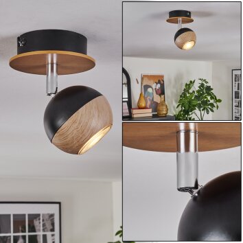 Haldor Plafondlamp, Plafondspot Bruin, Chroom, Zwart, 1-licht