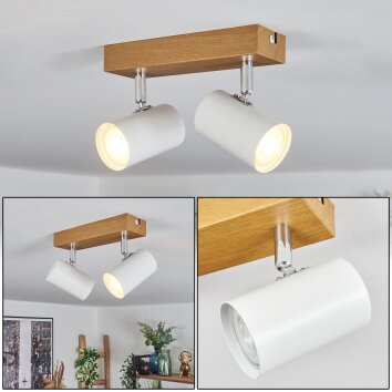 Gesteira Plafondlamp, Plafondspot Chroom, houtlook, 2-lichts