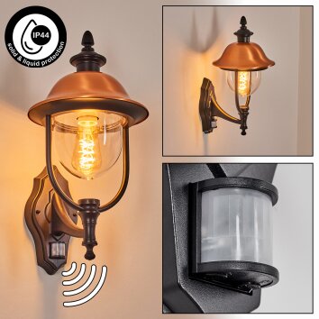 Gascon Wandlamp voor buiten, Wandlamp Koperkleurig, Zwart, 1-licht, Bewegingsmelder