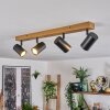 Gesteira Plafondlamp, Plafondspot houtlook, Zwart, 4-lichts