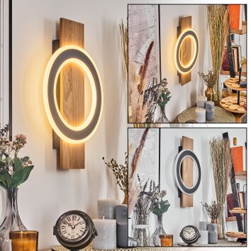 Besperia Wandlamp LED houtlook, Zwart, 1-licht