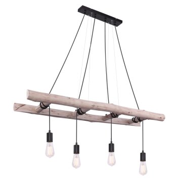 Globo IRMGARD Hanger Hout licht, Zwart, 4-lichts