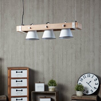 Brilliant Plow Hanglamp Hout licht, Wit, 3-lichts