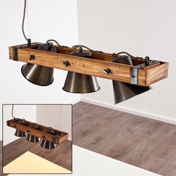 Oksbol Hanglamp Hout donker, Zwart, 3-lichts