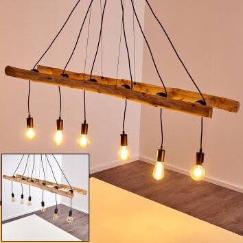 Yaak Hanglamp Hout licht, Zwart, 6-lichts