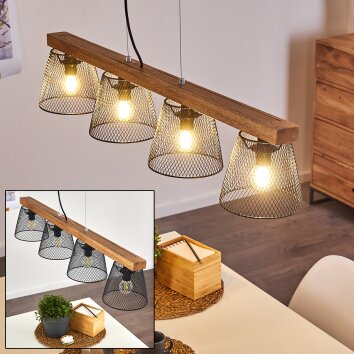 Rhodes Hanglamp Hout donker, Zwart, 4-lichts