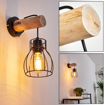 Gondo Muurlamp Hout licht, Zwart, 1-licht