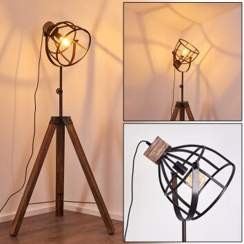 Haervej Staande lamp Hout donker, Zwart, 1-licht