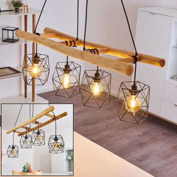 Kotor Hanglamp Hout licht, Zwart, 4-lichts