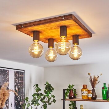 Amnicon Plafondlamp Hout donker, Zwart, 4-lichts