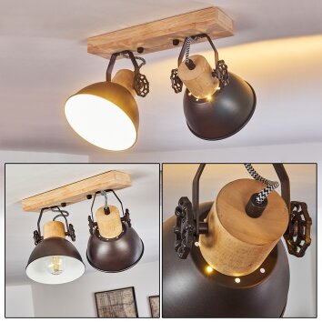 Orny Plafondlamp Antraciet, Hout licht, 2-lichts