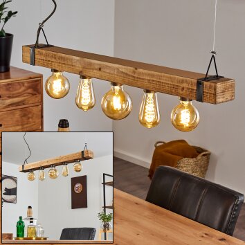 Montgomery Hanglamp Hout licht, Zwart, 5-lichts