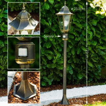 Hongkong Buiten staande lamp Goud, Messing, 1-licht, Bewegingsmelder