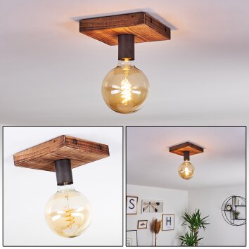 Amnicon Plafondlamp Hout donker, Zwart, 1-licht