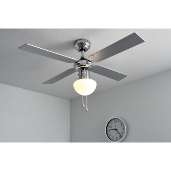 Globo CHAMPION Ventilator Chroom, roestvrij staal, Wit, 1-licht