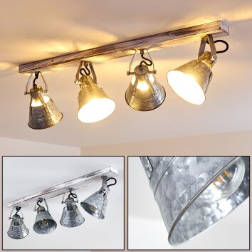 Berkeley Plafondlamp Hout licht, Gegalvaniseerd, 4-lichts