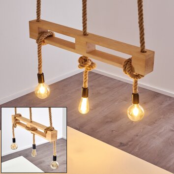 Riekje Hanglamp Bruin, Hout licht, Zwart, 3-lichts