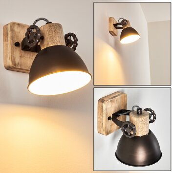 Orny Muurlamp Antraciet, Hout licht, 1-licht