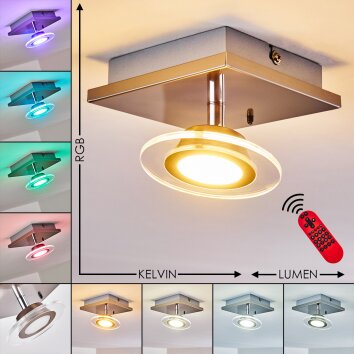 Marsen Plafondlamp LED Nikkel mat, 1-licht, Afstandsbediening, Kleurwisselaar